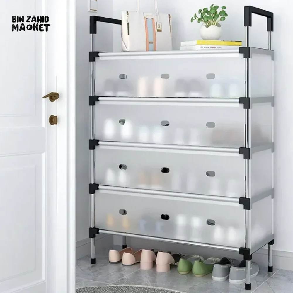 DUSTPROOF SHOE ORGANIZER RACK HEAVY DUTY STORAGE STAND FOR SHOES HEELS TOYS & MORE – HALLWAY DORM & GARAGE - 4 LAYER - Image 6