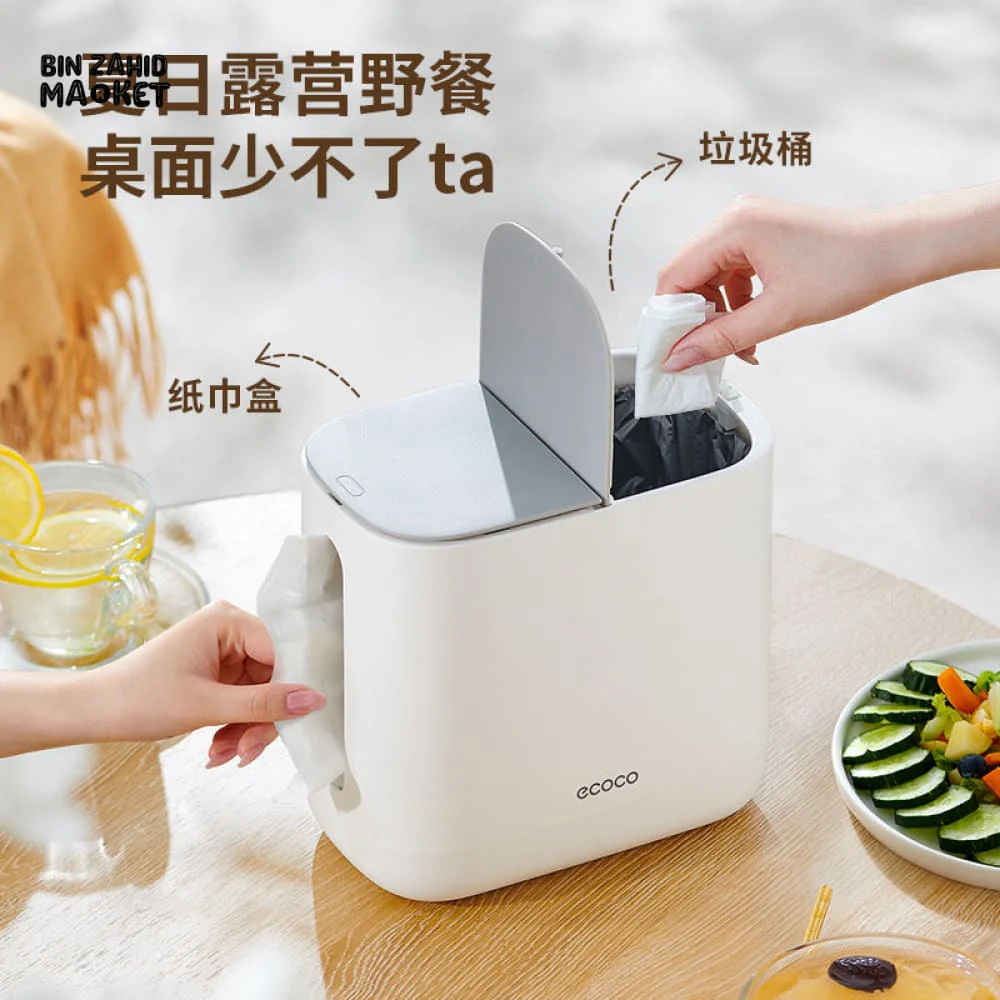 ECOCO 2-IN-1 TISSUE BOX & TRASH CAN – MULTIFUNCTION DESKTOP BIN FOR LIVING ROOM CREAM AESTHETIC HIGH-END LOOK - Image 2