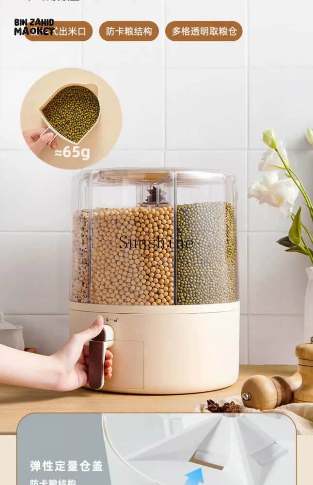 ECOCO ROTATING GRAINS STORAGE BOX – DIVIDED RICE & CEREAL DISPENSER 10KG - Image 7