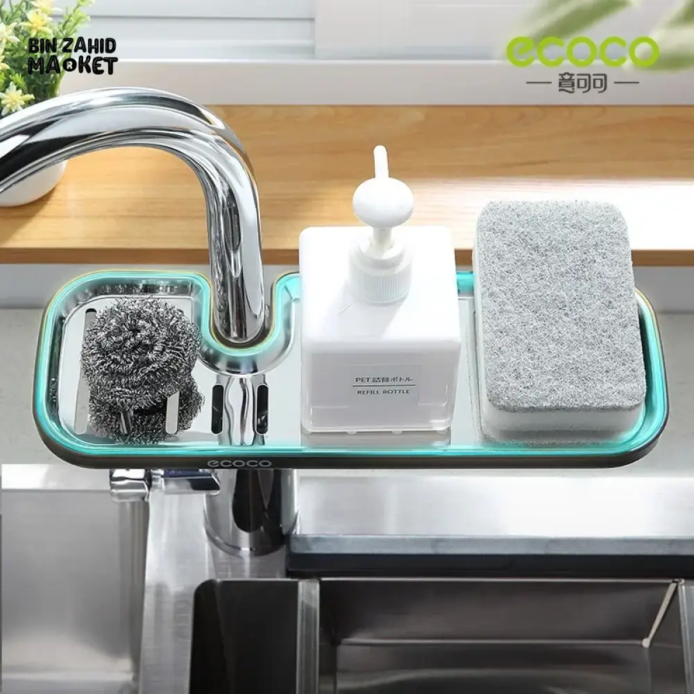 ECOCO SINK CADDY FOR FAUCET – DRAIN RACK WITH SPONGE STORAGE & SOAP TRAY - Image 3