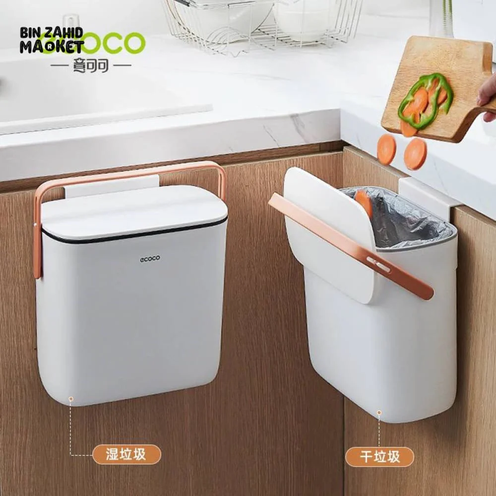 ECOCO WALL-MOUNT KITCHEN & BATHROOM TRASH BIN WITH LID – SPACE SAVING - Image 2