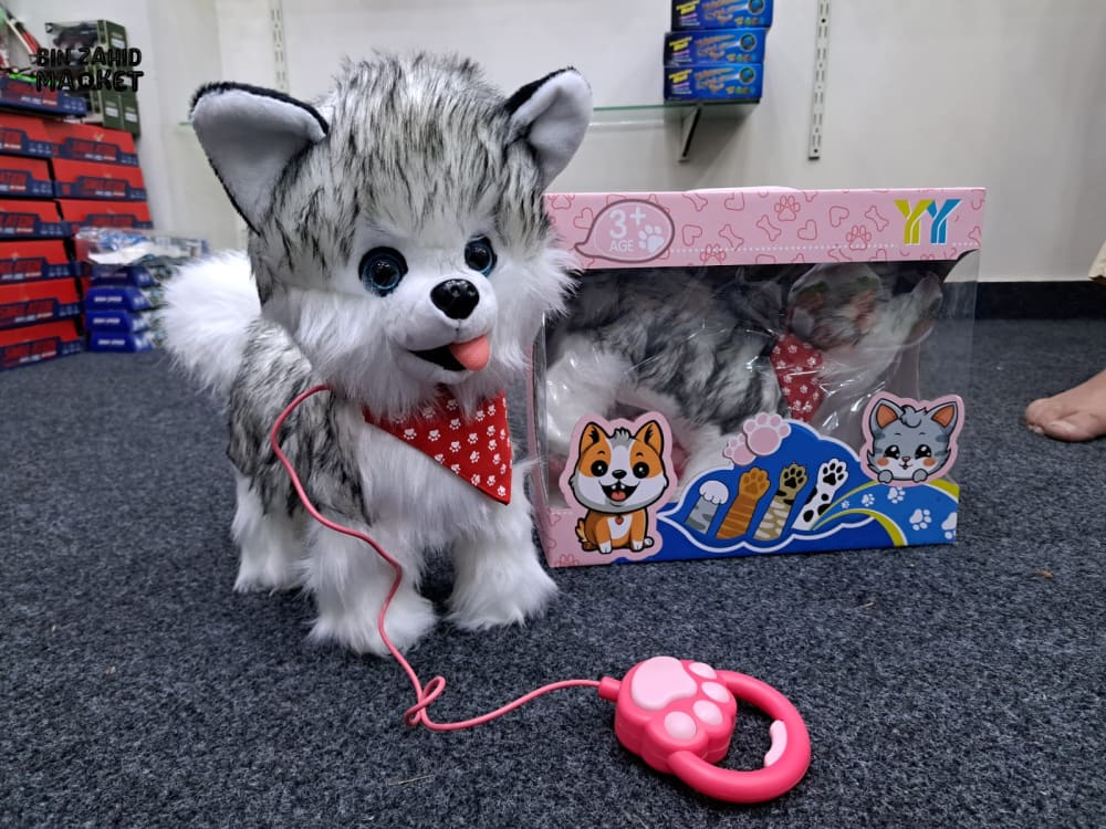 ELECTRIC WALKING HUSKY TOY – GREY & WHITE PUPPY WITH LEASH SOUND & SCARF FOR KIDS - Image 2