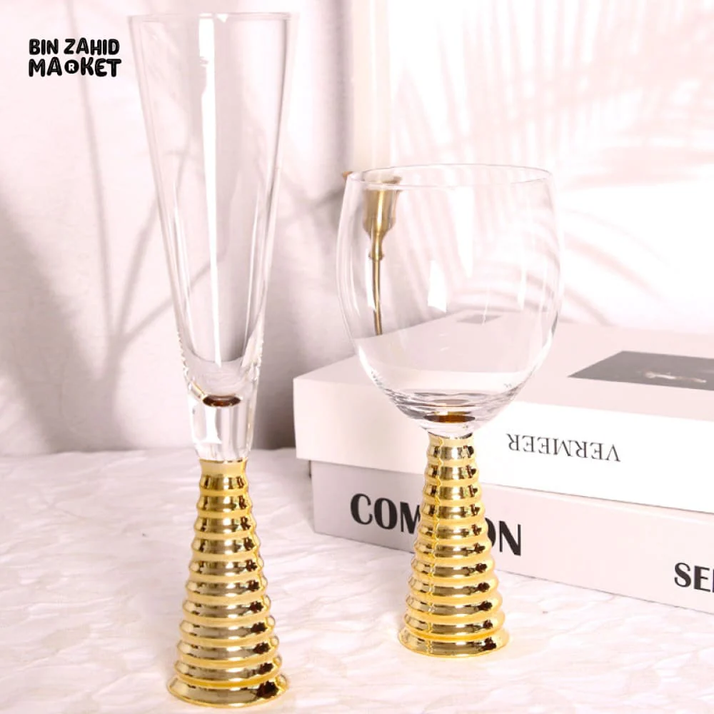 ELECTROPLATED GOLD GLASS COCKTAIL GLASS WITH GOLD BASE LUXURY DRINKWARE FOR BAR & DINING - 6 PIECES SET - Image 5