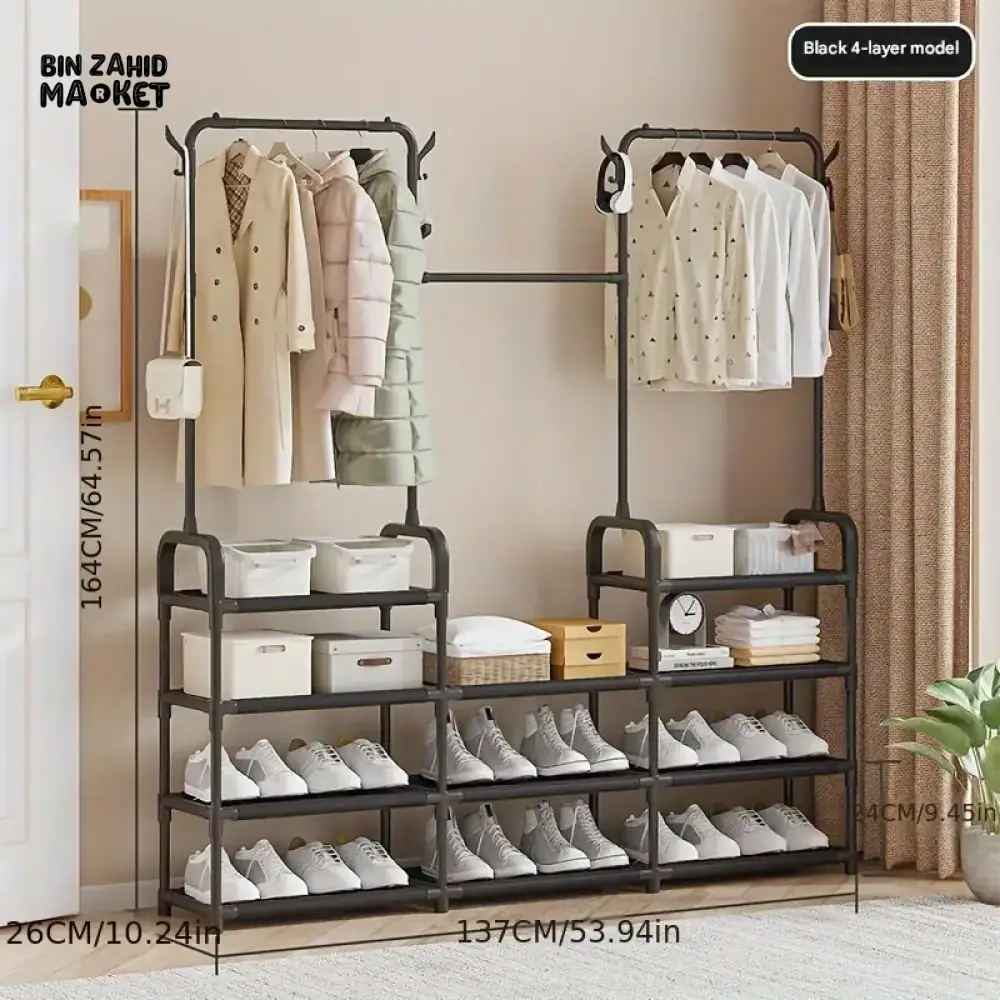 ELEGANT 3-TIER WARDROBE CLOSET ORGANIZER – BLACK HANGING CLOTHES STORAGE RACK FOR BEDROOM & ENTRYWAY - Image 4
