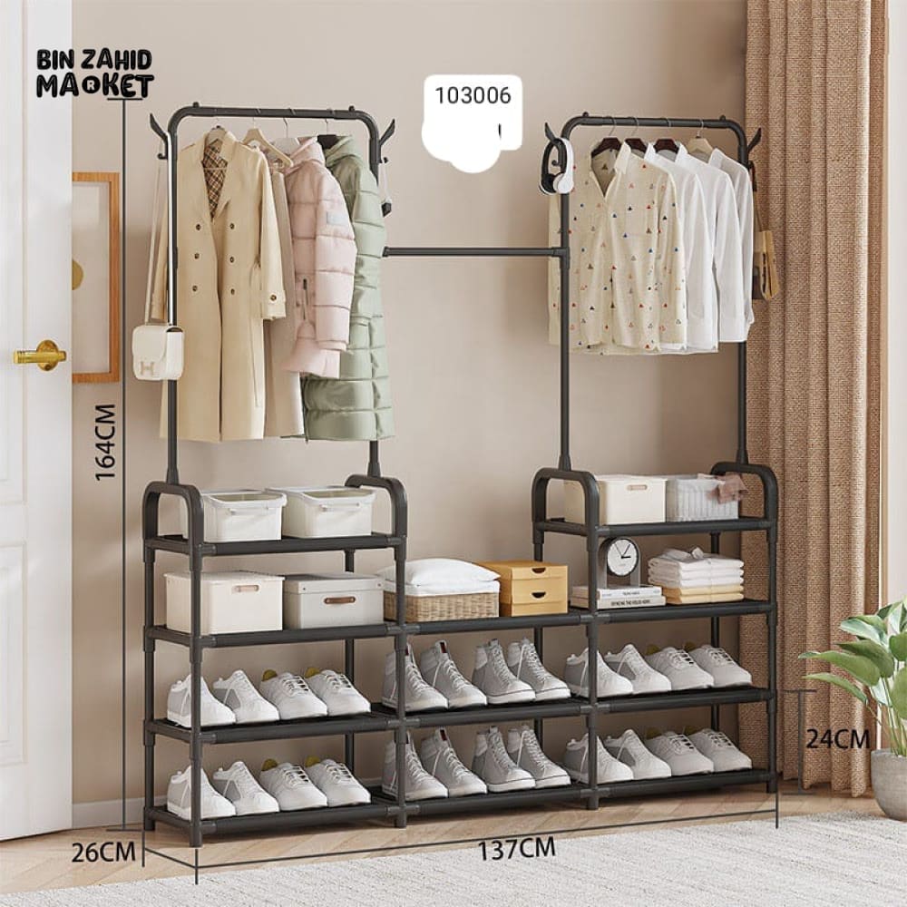 ELEGANT 3-TIER WARDROBE CLOSET ORGANIZER – BLACK HANGING CLOTHES STORAGE RACK FOR BEDROOM & ENTRYWAY - Image 5