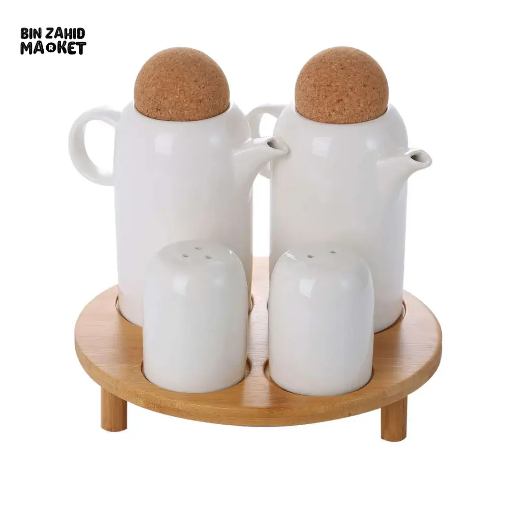 ELEGANT CONDIMENT SERVING SET – 4 PIECES WITH WOODEN STAND PERFECT FOR KITCHEN & DINING TABLE - Image 2