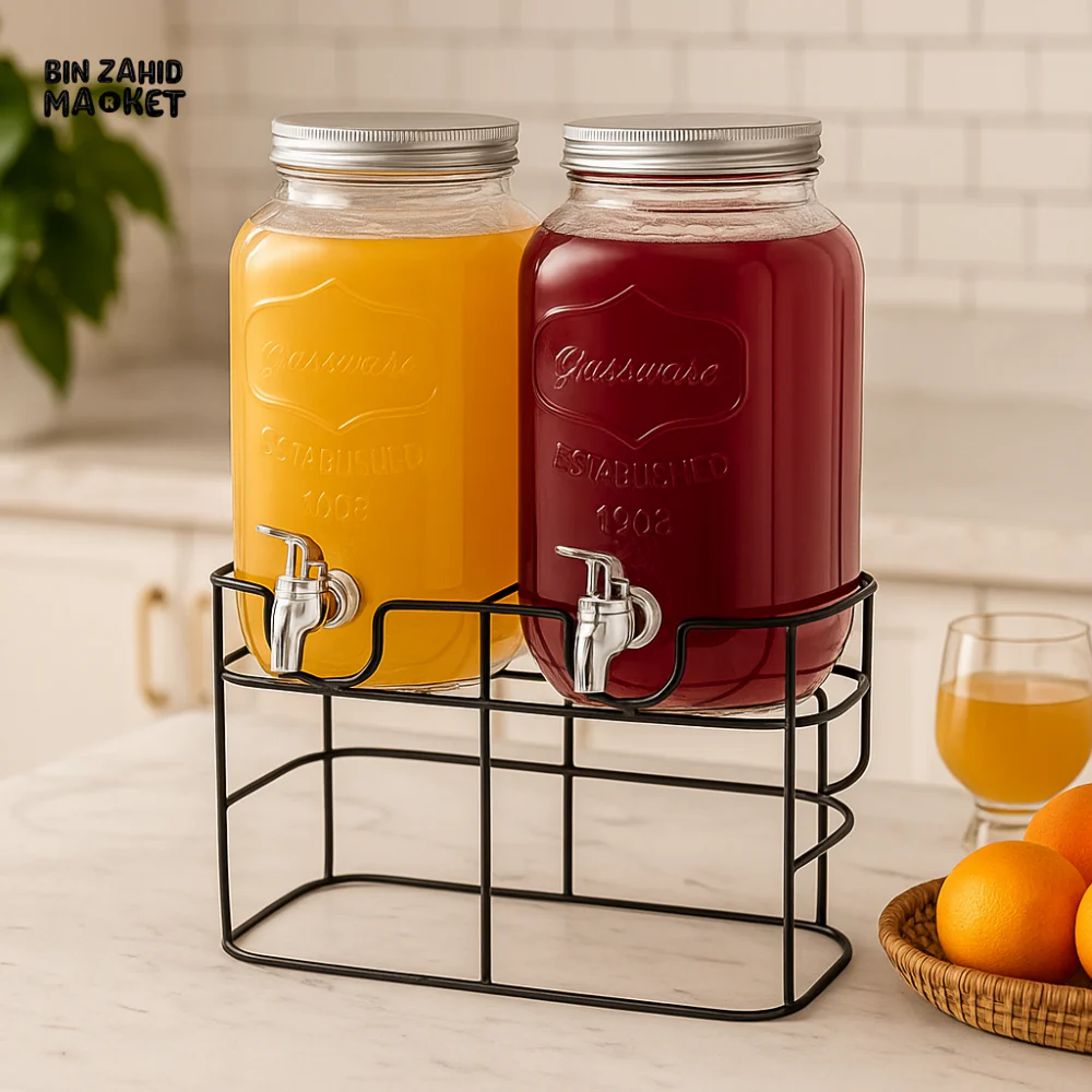 ELEGANT GLASS WATER BEVERAGES DISPENSER 8 LITRES - METAL STAND 2IN1 - Image 2