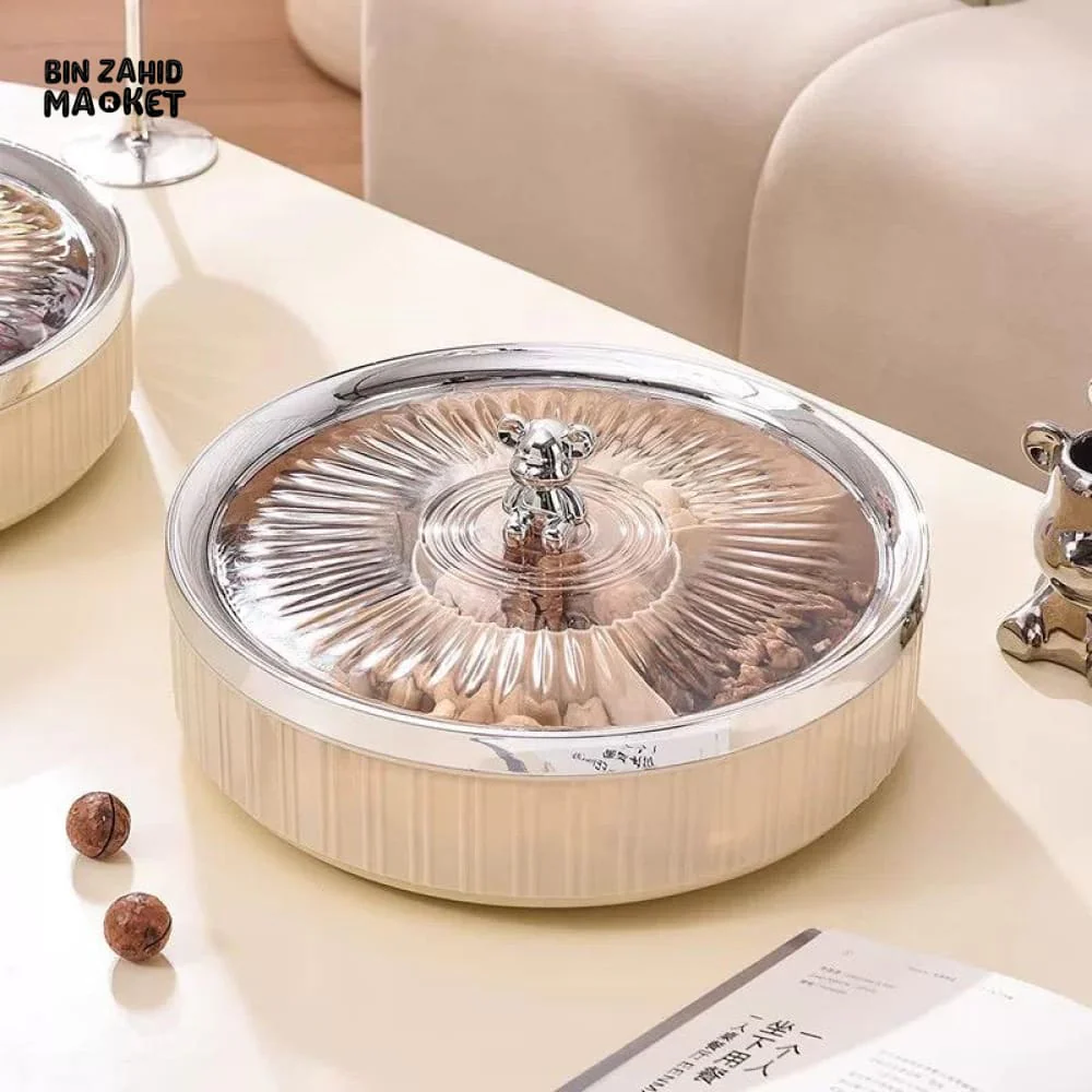 ELEGANT ROUND SNACK & NUTS SERVING BOX – BEAR HANDLE LID - Image 2