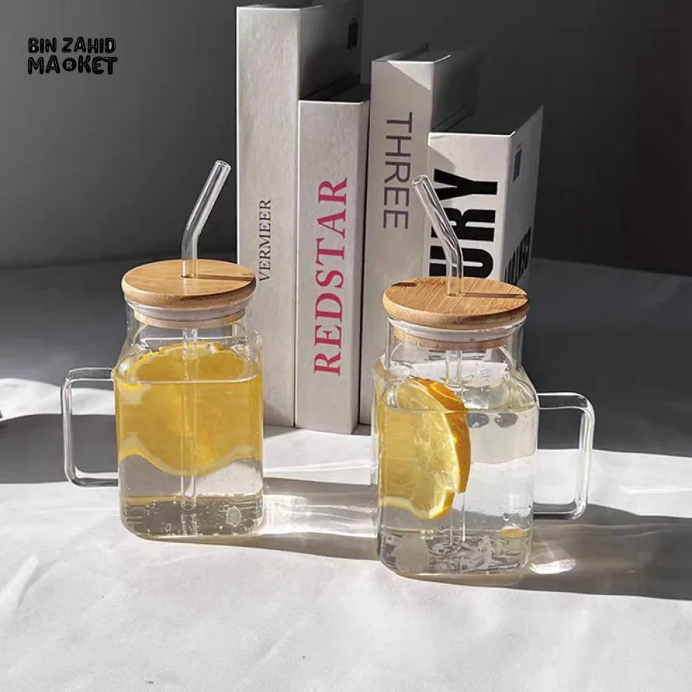 ELEGANT SQUARE GLASS SMOOTHIE CUP WITH HANDLE & STRAW – STYLISH & PRACTICAL DESIGN - Image 5