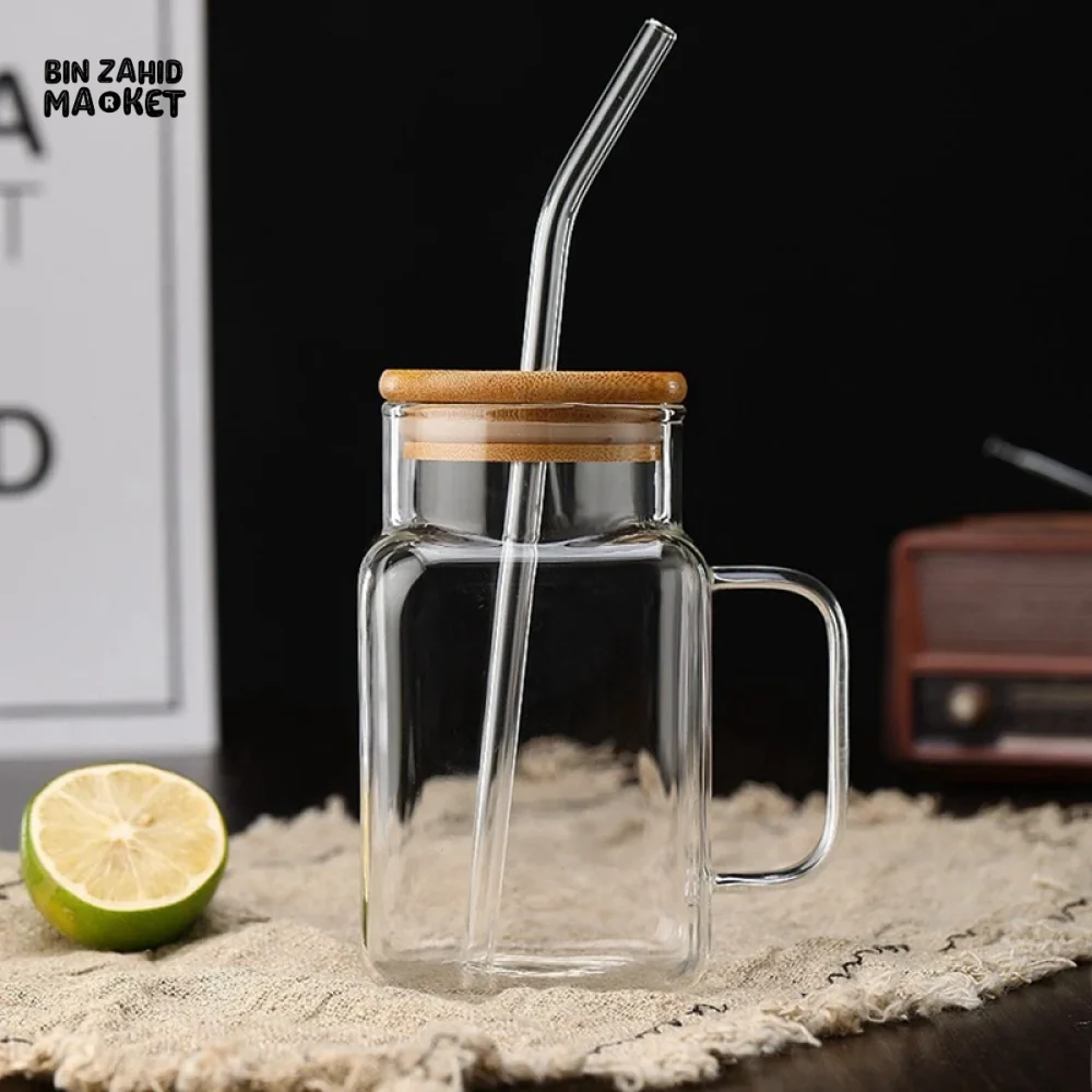 ELEGANT SQUARE GLASS SMOOTHIE CUP WITH HANDLE & STRAW – STYLISH & PRACTICAL DESIGN - Image 6
