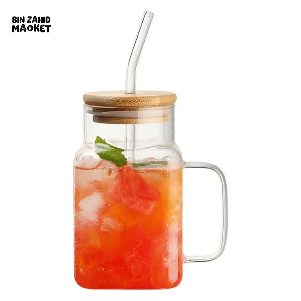 ELEGANT SQUARE GLASS SMOOTHIE CUP WITH HANDLE & STRAW – STYLISH & PRACTICAL DESIGN - Image 7