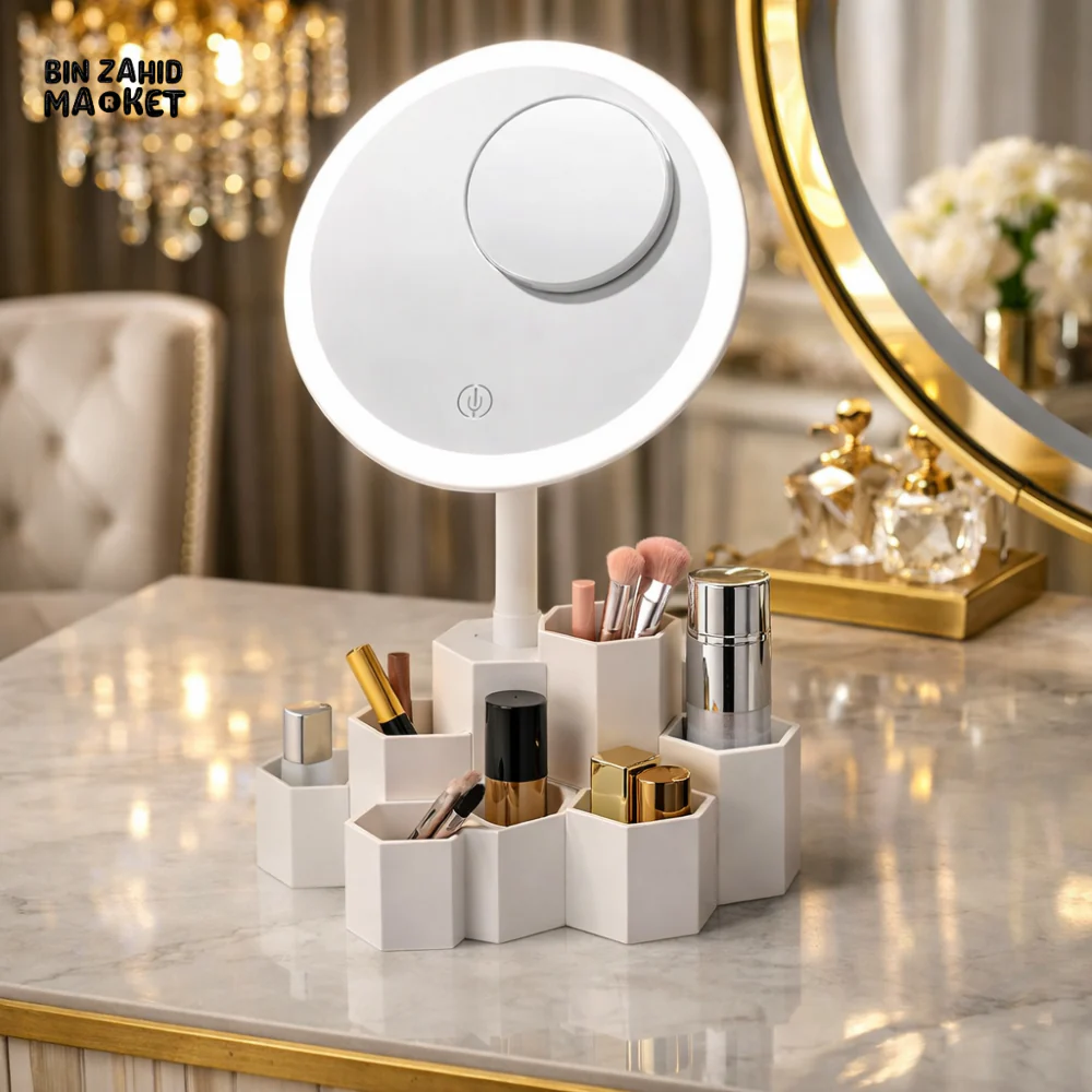 ELEGANT VANITY LED MIRROR & MULTI-COMPARTMENT COSMETIC ORGANIZER - Image 2