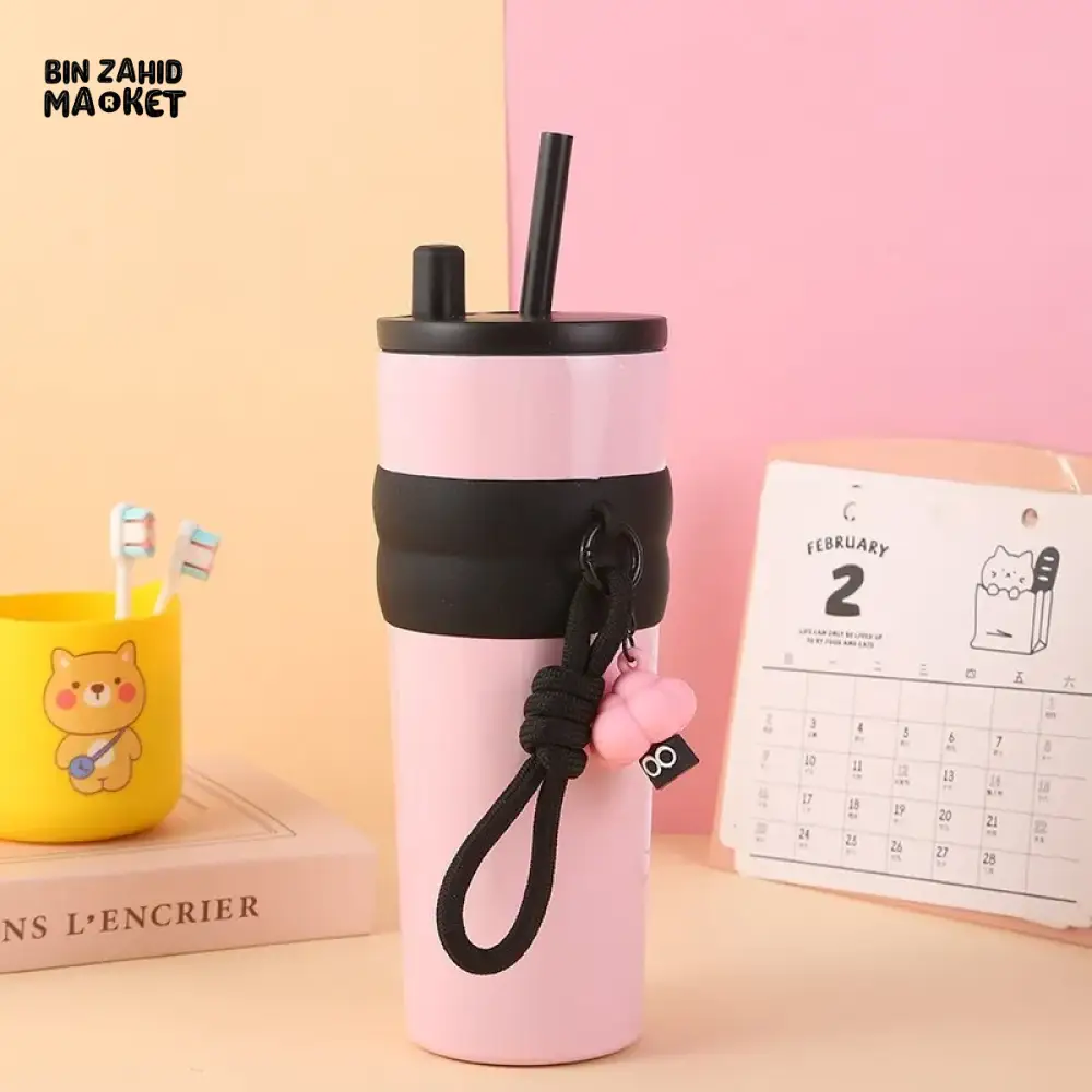 316 STAINLESS STEEL INSULATED TUMBLER – LARGE CAPACITY COFFEE CUP WITH STRAW & HAND ROPE PORTABLE FOR HOME & TRAVEL USE - Image 6