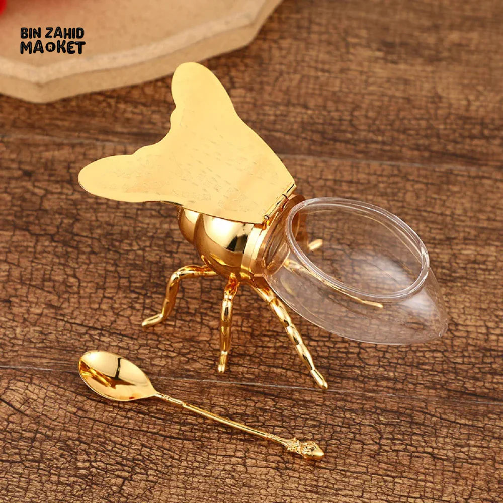 EUROPEAN CLASSICAL BEE DESIGN SUGAR CUP LUXURY GOLDEN SEASONING JAR WITH SPOON ELEGANT METAL KITCHEN DECOR - Image 2