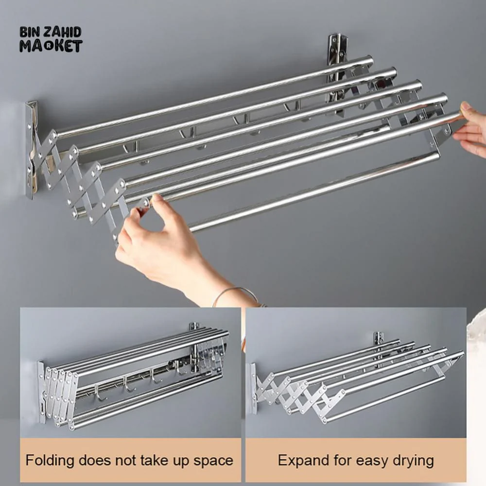 EXTENDABLE CLOTHES AIRER – WALL-MOUNTED FOLDABLE DRYING HANGER FOR BATHROOM & BALCONY - Image 2