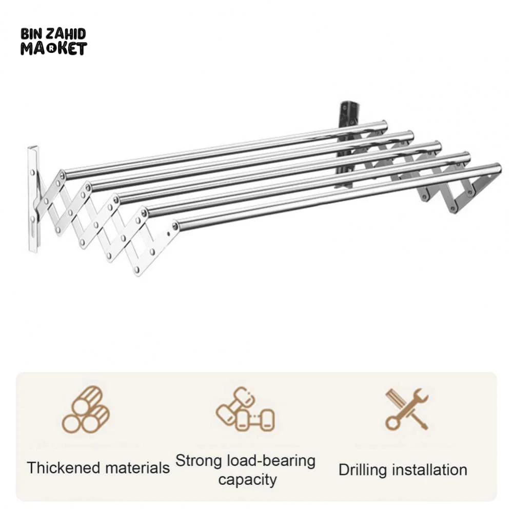 EXTENDABLE CLOTHES AIRER – WALL-MOUNTED FOLDABLE DRYING HANGER FOR BATHROOM & BALCONY - Image 4