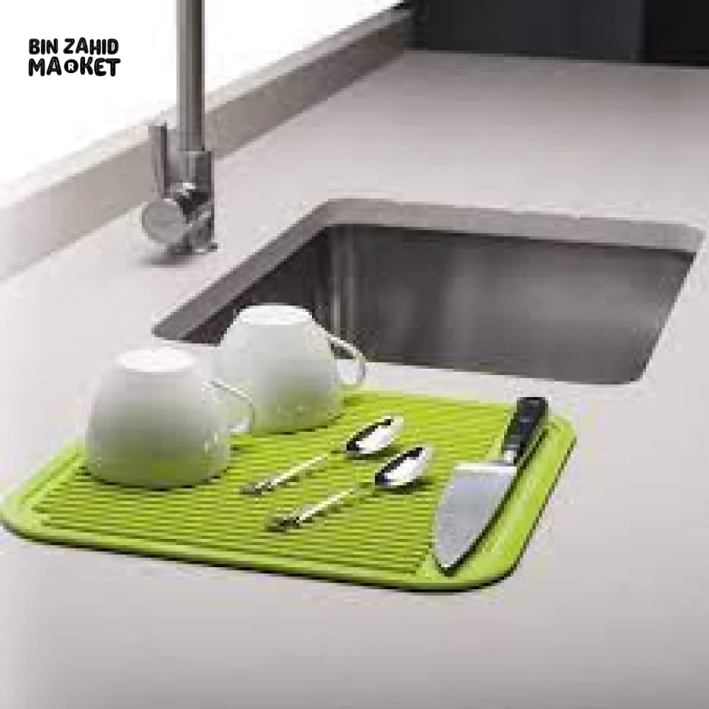 SILICONE DISH DRYING MAT – NON-SLIP HEAT-RESISTANT KITCHEN COUNTER PROTECTOR – QUICK-DRY DRAINING PAD FOR CUPS, GLASSES & UTENSILS - Image 4