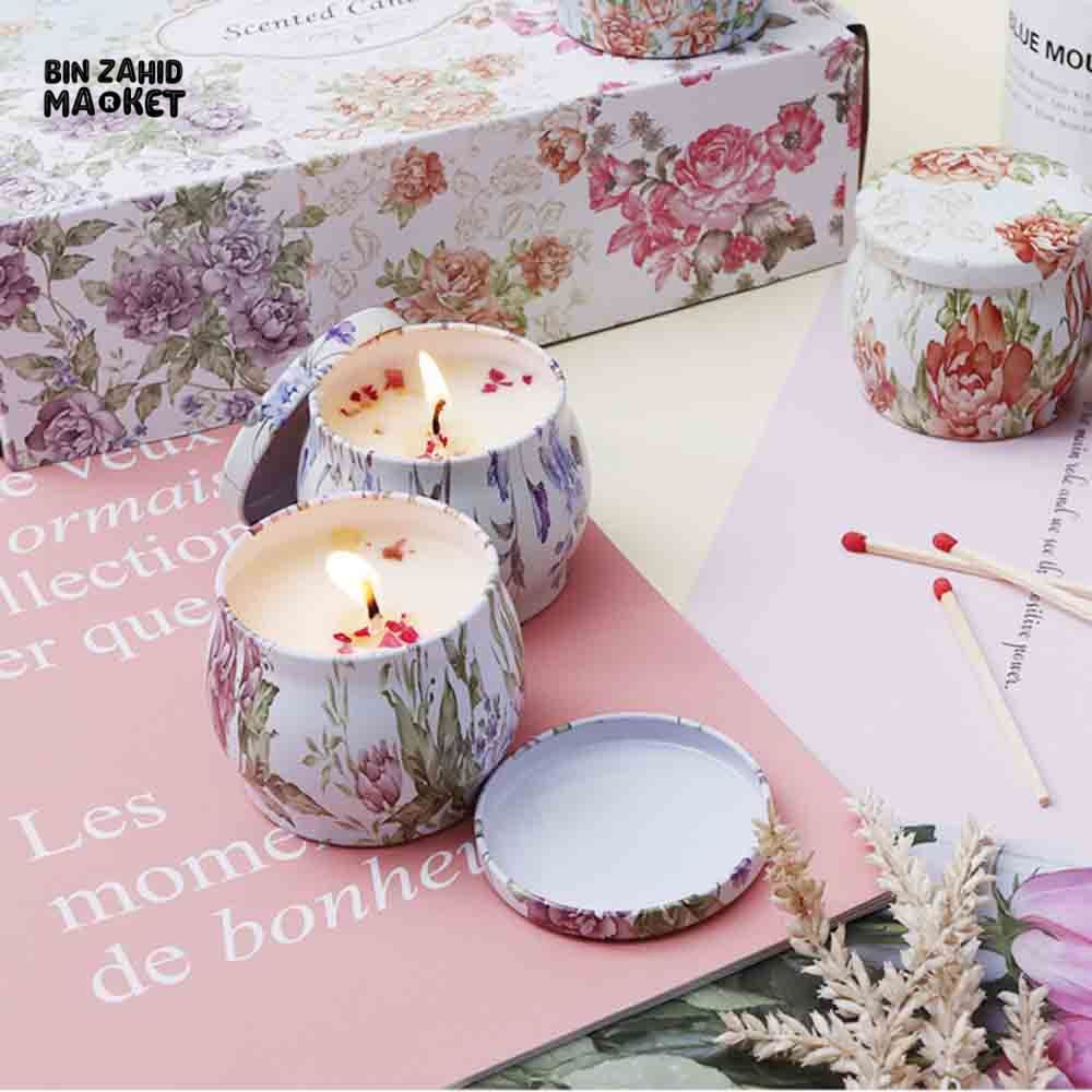 FLORAL SCENTED CANDLE IN TIN JAR WITH LID 12 PIECES BOX – LUXURY HOME FRAGRANCE DECOR - Image 3