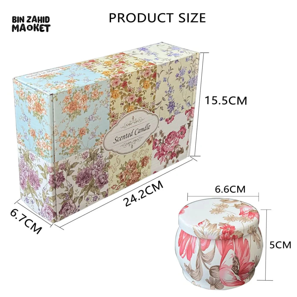 FLORAL SCENTED CANDLE IN TIN JAR WITH LID 12 PIECES BOX – LUXURY HOME FRAGRANCE DECOR - Image 9