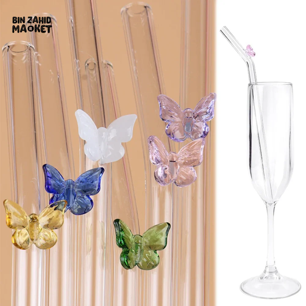 FLOWER GLASS STRAWS 4 PIECES REUSABLE TRANSPARENT STRAIGHT & BEND STRAWS FOR SMOOTHIES & COCKTAILS ECO-FRIENDLY DRINKING STRAW BAR TOOL - Image 11