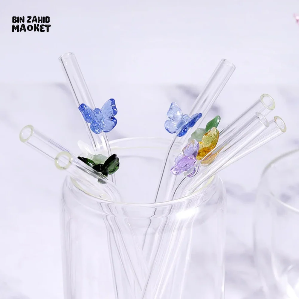 FLOWER GLASS STRAWS 4 PIECES REUSABLE TRANSPARENT STRAIGHT & BEND STRAWS FOR SMOOTHIES & COCKTAILS ECO-FRIENDLY DRINKING STRAW BAR TOOL - Image 13