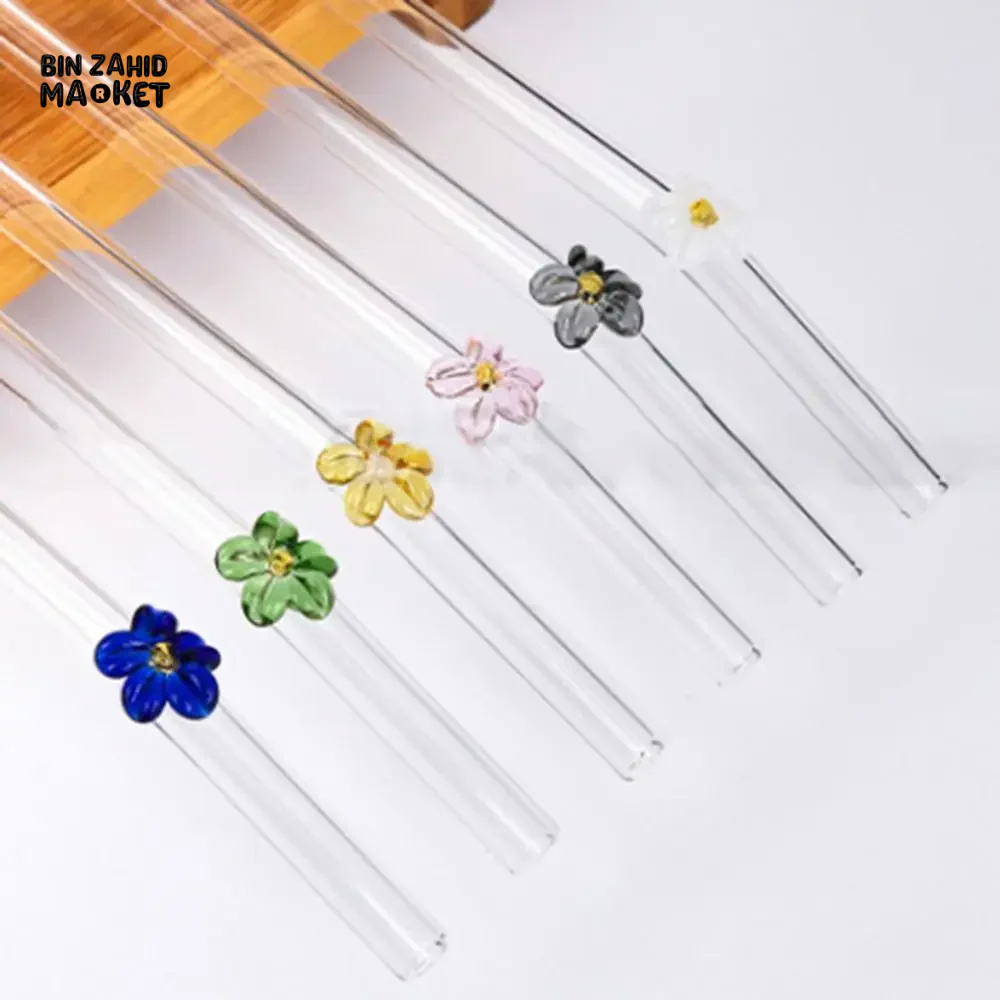 FLOWER GLASS STRAWS 4 PIECES REUSABLE TRANSPARENT STRAIGHT & BEND STRAWS FOR SMOOTHIES & COCKTAILS ECO-FRIENDLY DRINKING STRAW BAR TOOL - Image 16