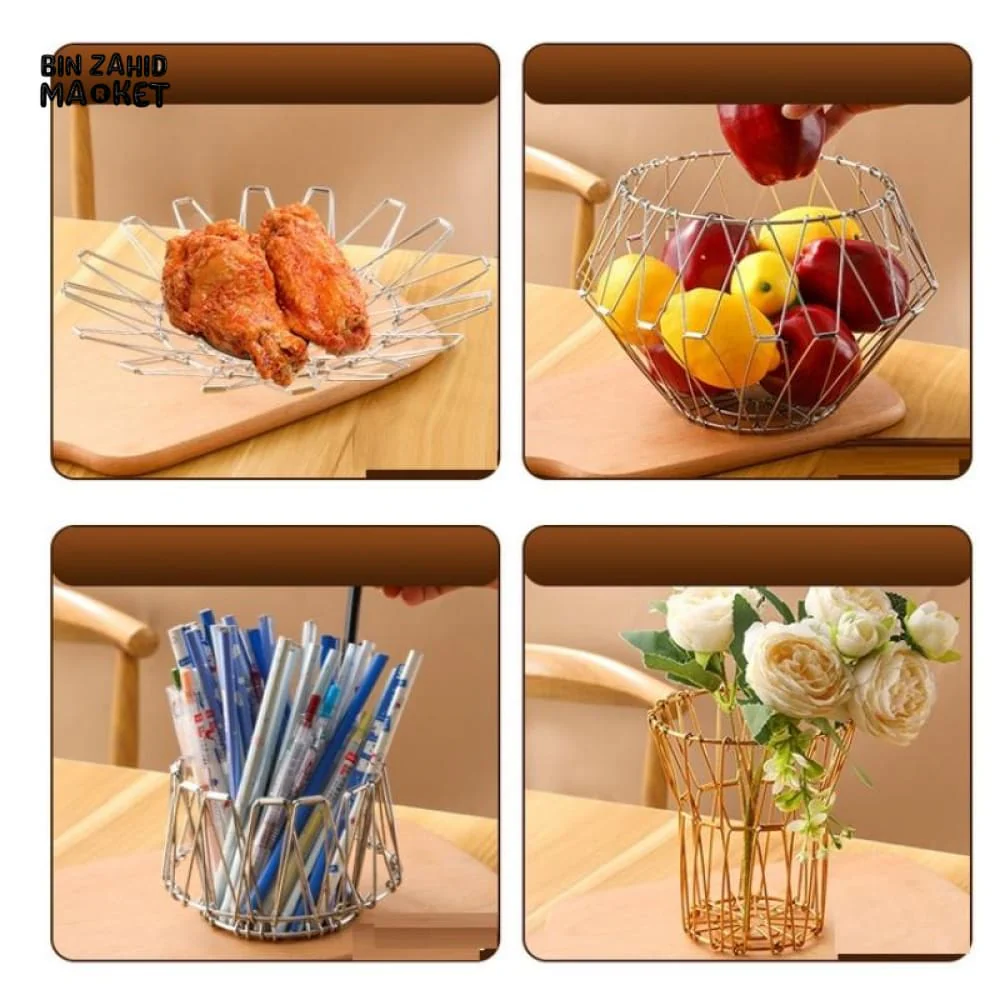 FOLDABLE IRON WIRE FRUIT BOWL – LARGE-CAPACITY SCALABLE DESKTOP STORAGE BASKET HOLLOW DESIGN - Image 10