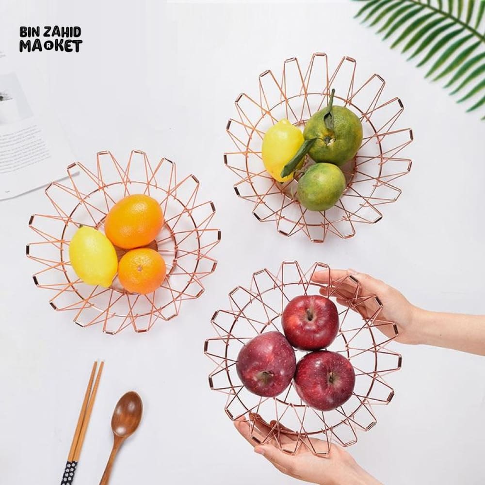 FOLDABLE IRON WIRE FRUIT BOWL – LARGE-CAPACITY SCALABLE DESKTOP STORAGE BASKET HOLLOW DESIGN - Image 12