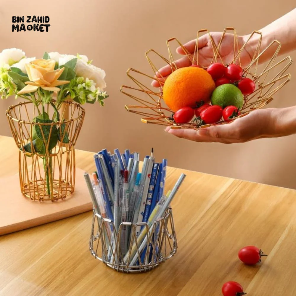 FOLDABLE IRON WIRE FRUIT BOWL – LARGE-CAPACITY SCALABLE DESKTOP STORAGE BASKET HOLLOW DESIGN - Image 13