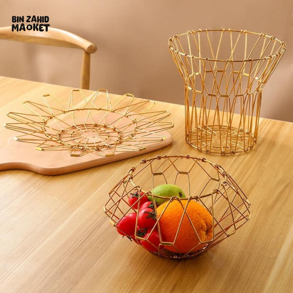 FOLDABLE IRON WIRE FRUIT BOWL – LARGE-CAPACITY SCALABLE DESKTOP STORAGE BASKET HOLLOW DESIGN - Image 2