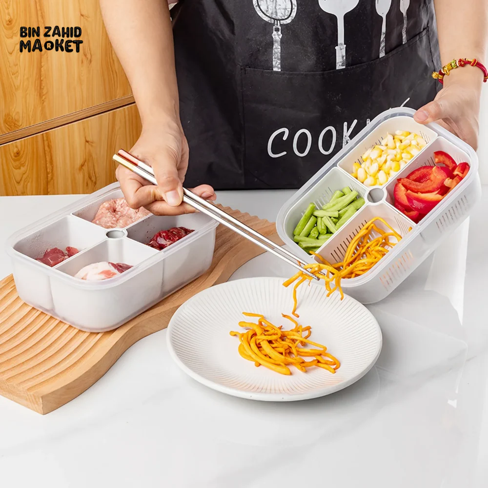 FRIDGE ORGANIZER, DIVIDED VEGETABLE & MEAT BOX, FOOD-GRADE, MICROWAVEABLE. - Image 4
