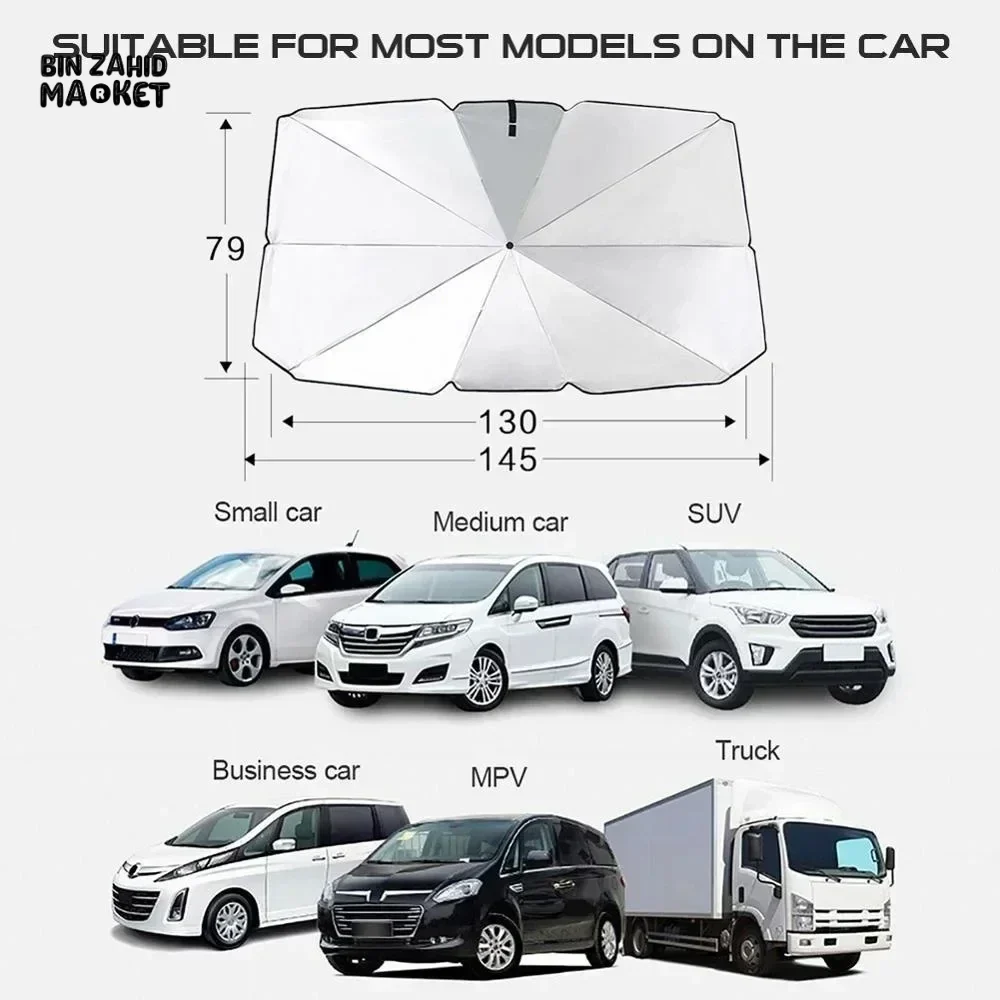 FRONT WINDSHIELD SUNSHADE – COMPACT CAR UMBRELLA FOR SUN & HEAT PROTECTION - Image 9