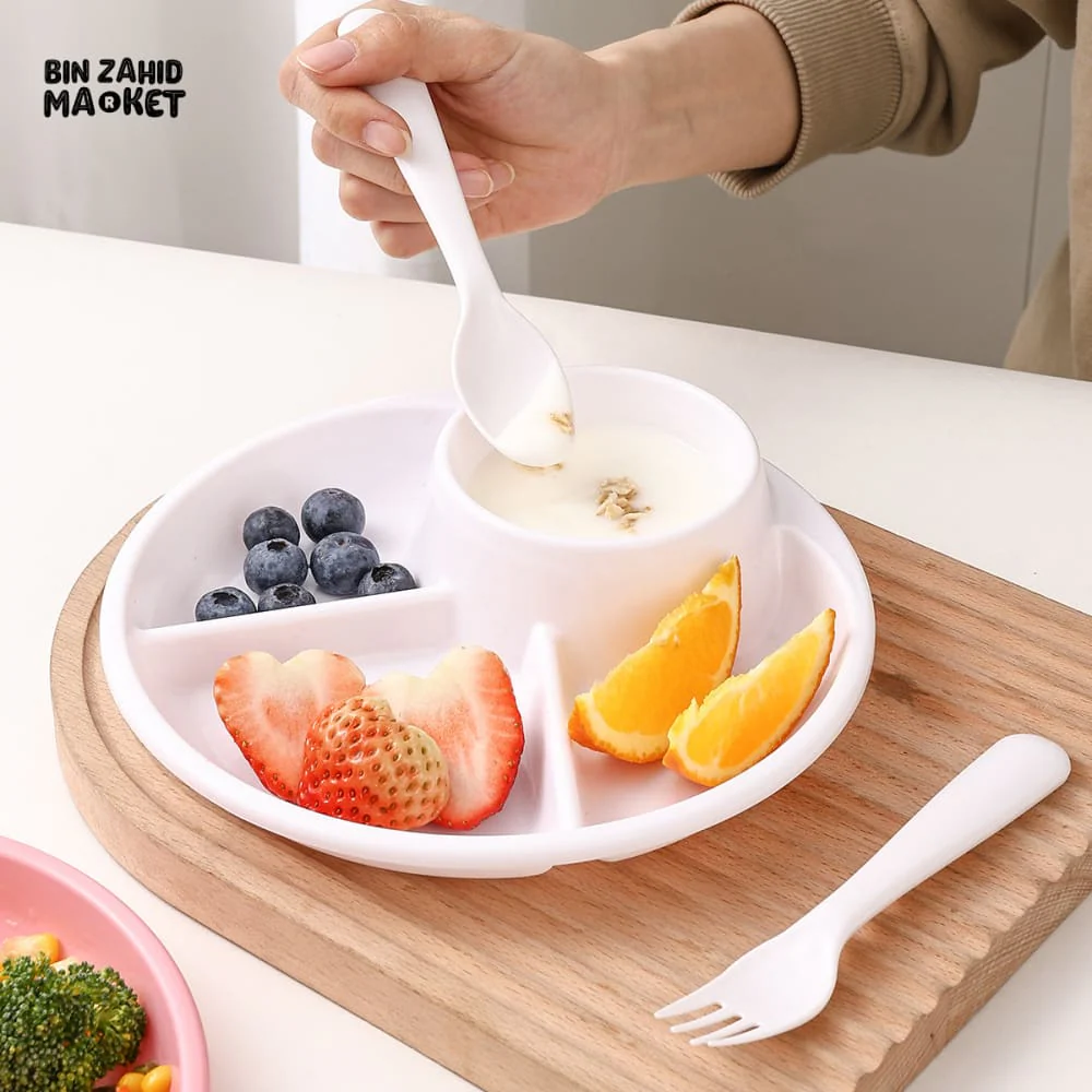 FRUIT SALAD DIVIDED PLATE – MICROWAVE SAFE REUSABLE FOOD DISH FOR CAKE DESSERT AND KITCHEN TABLEWARE - Image 3
