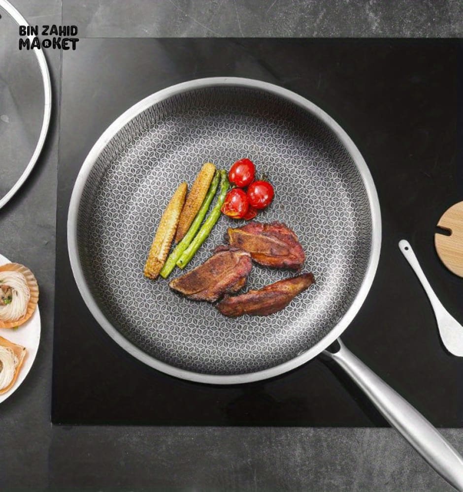FRYING PAN – NON-COATED STAINLESS STEEL NON-STICK HONEYCOMB PAN MULTIFUNCTIONAL THICKENED POT FOR GAS & INDUCTION COOKER - Image 3