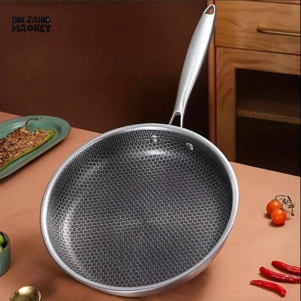 FRYING PAN – NON-COATED STAINLESS STEEL NON-STICK HONEYCOMB PAN MULTIFUNCTIONAL THICKENED POT FOR GAS & INDUCTION COOKER - Image 5