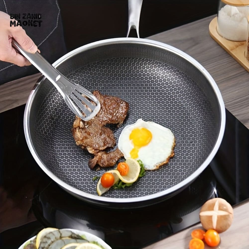 FRYING PAN – NON-COATED STAINLESS STEEL NON-STICK HONEYCOMB PAN MULTIFUNCTIONAL THICKENED POT FOR GAS & INDUCTION COOKER - Image 6