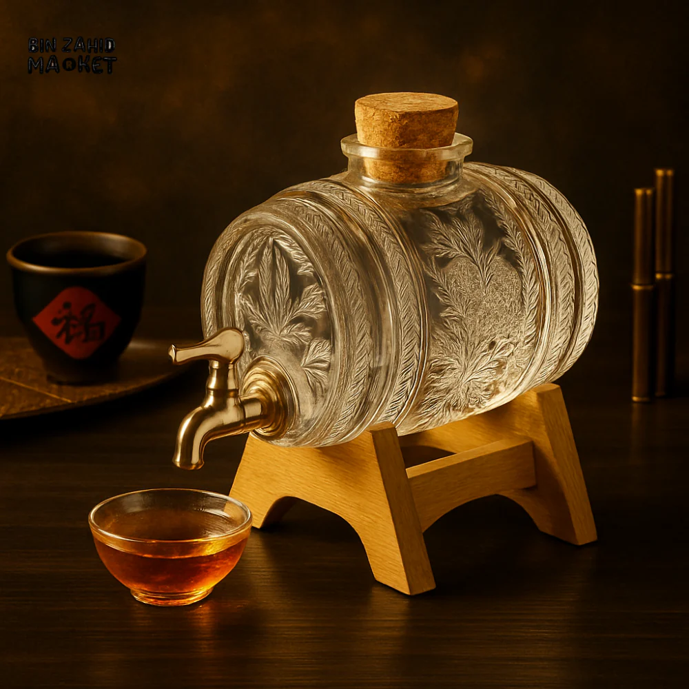 GLASS BARREL WATER & JUICE DISPENSER WITH WOODEN STAND – 2.5LITRE - Image 2