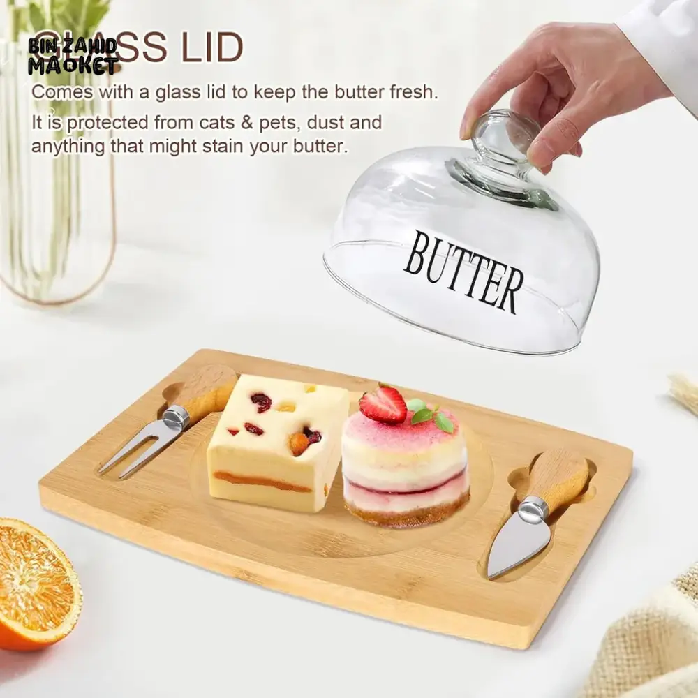 GLASS LID BUTTER DISH WITH BAMBOO BASE – MINIMALIST & ELEGANT KITCHEN STORAGE - Image 3