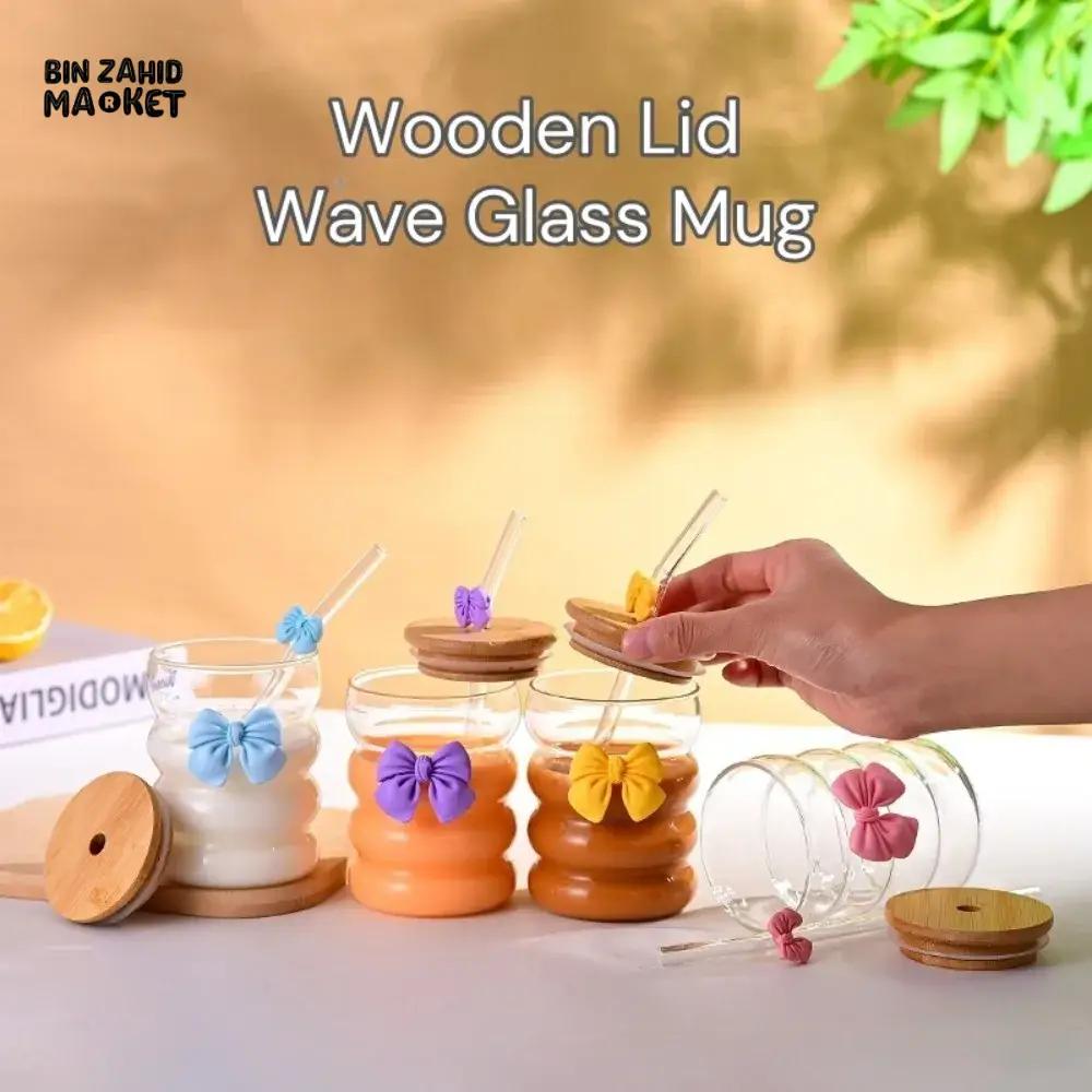 GLASSIUM BAMBOO LID BOW GLASS STRAW CUP - 500ML - Image 2