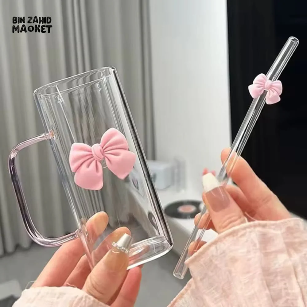 GLASSIUM BOW TUMBLER MUG WITH STRAW - 400ML - Image 3