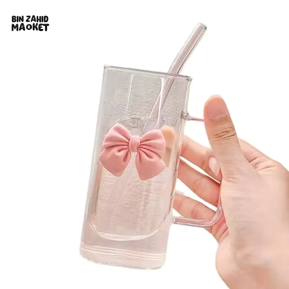 GLASSIUM BOW TUMBLER MUG WITH STRAW - 400ML - Image 4