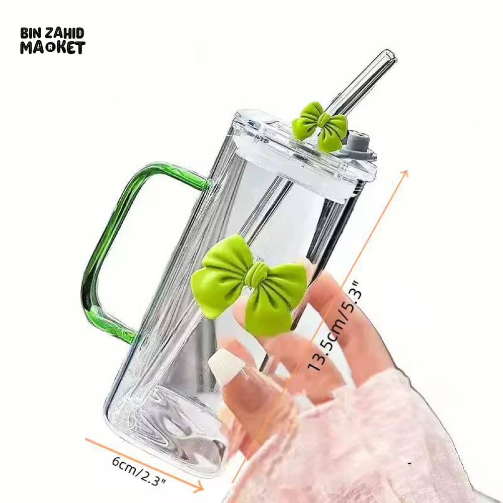 GLASSIUM BOW TUMBLER MUG WITH STRAW - 400ML - Image 5