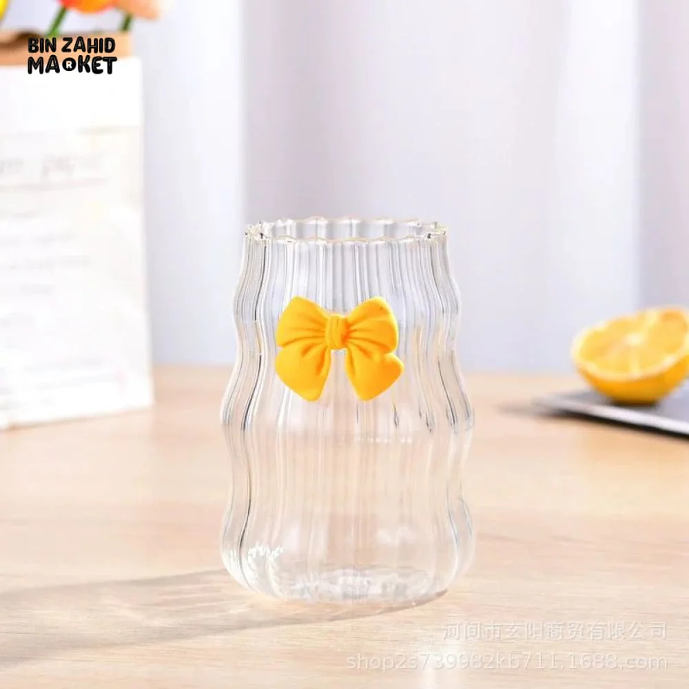 GLASSLUX AESTHETIC CLEAR GLASS CUP WITH BOW – ELEGANT DRINKWARE FOR HOME & CAFE USE - Image 2