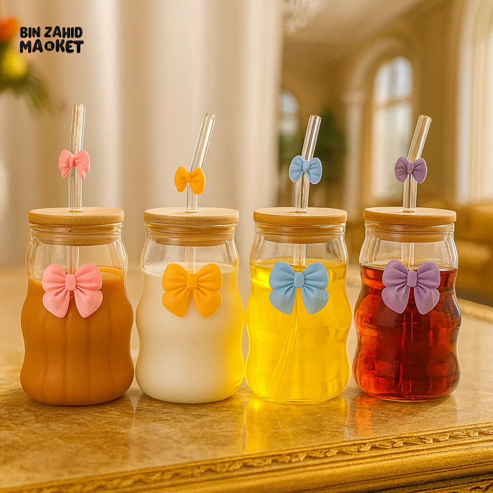 GLASSLUX BAMBOO LID BOW GLASS STRAW CUP