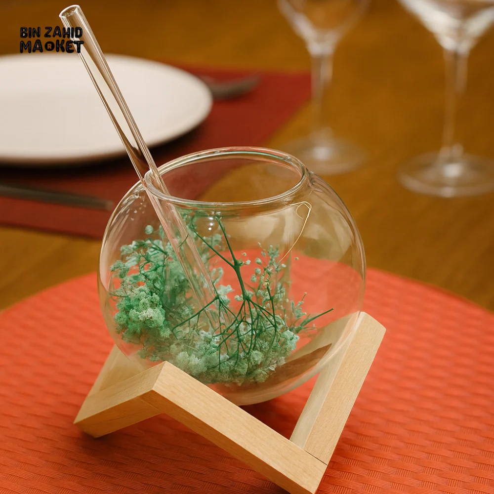 GLASSLUX DOUBLE-WALL GLASS COFFEE CUP WITH STRAW & WOODEN STAND – HEAT RESISTANT - Image 2