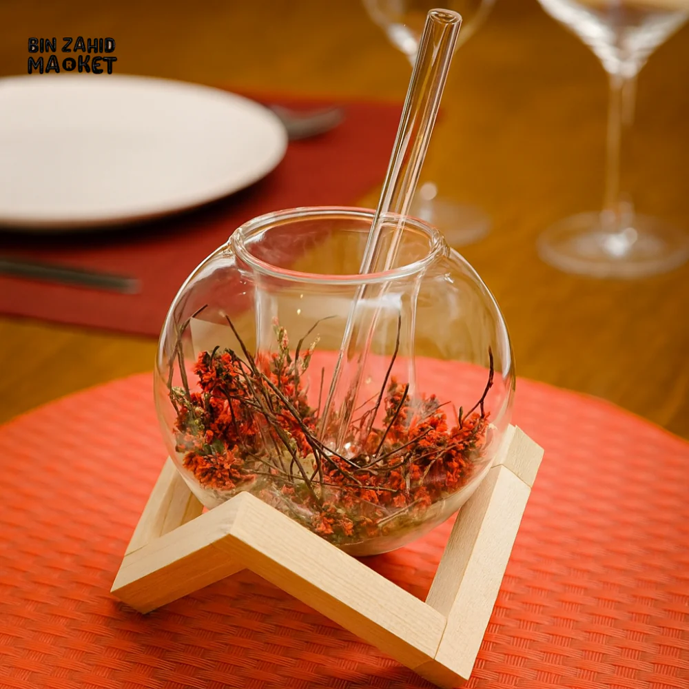 GLASSLUX DOUBLE-WALL GLASS COFFEE CUP WITH STRAW & WOODEN STAND – HEAT RESISTANT - Image 3