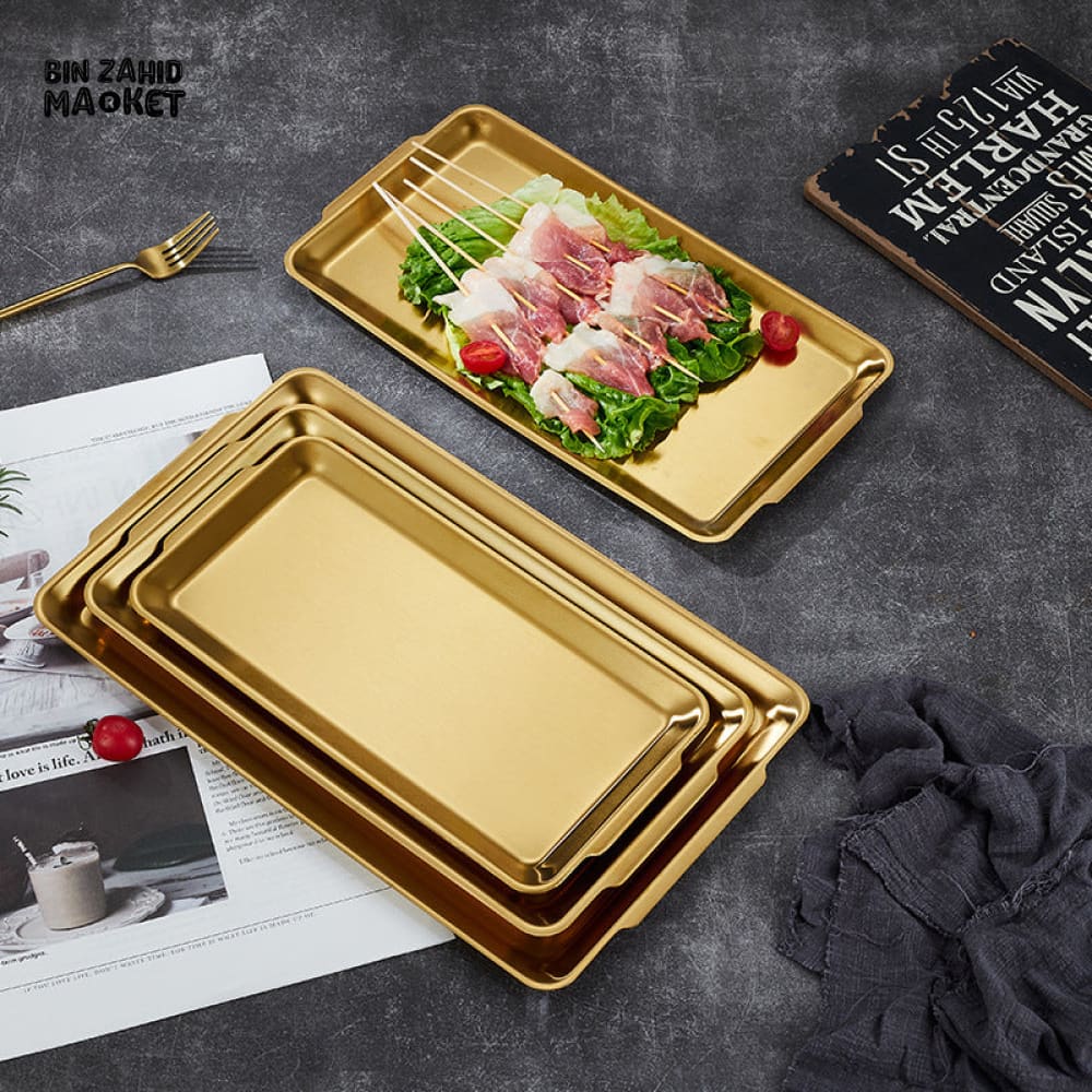 GOLD SERVING TRAY WITH HANDLE – MULTI-PURPOSE FOOD BAKING & DISPLAY TRAY FOR KITCHEN & DINING - Image 2
