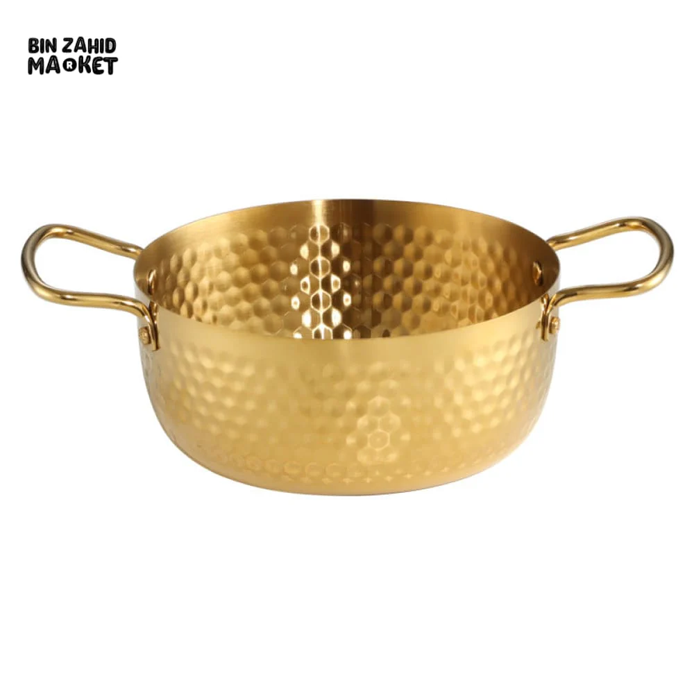 GOLDEN HAMMERED STAINLESS STEEL COOKING POT WITH HANDLES – LUXURY KITCHEN COOKWARE FOR COOKING & SERVING - Image 2