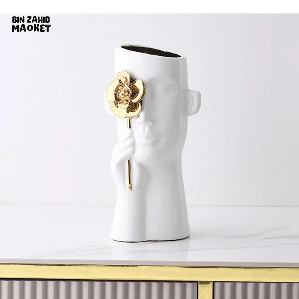GOLDEN ROSE CERAMIC VASE - MODERN DESK DECOR & FLOWER ARRANGEMENT - Image 3