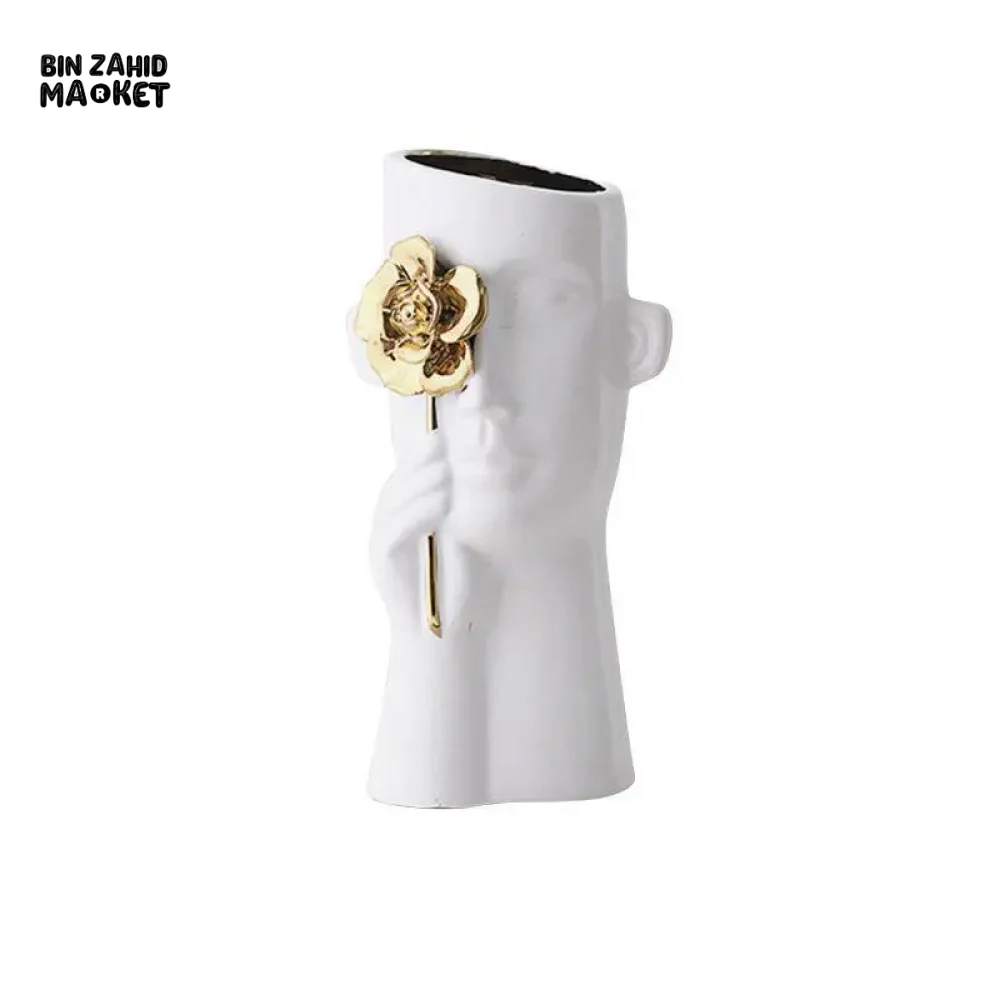 GOLDEN ROSE CERAMIC VASE - MODERN DESK DECOR & FLOWER ARRANGEMENT - Image 6